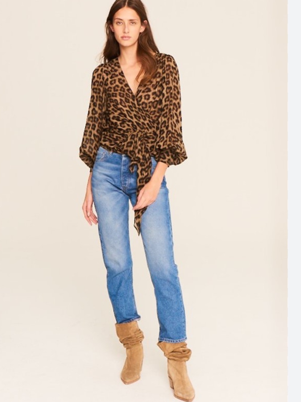 ba&sh Folk Wrap Leopard Print Blouse Top S